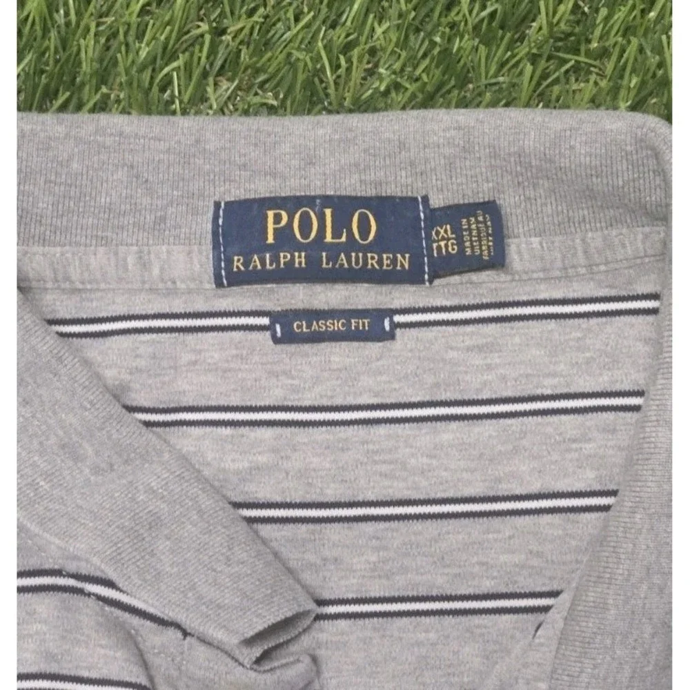 Polo Ralph Lauren Soft Cotton Polo Shirt Mens XXL Gray White Striped Classic Fit